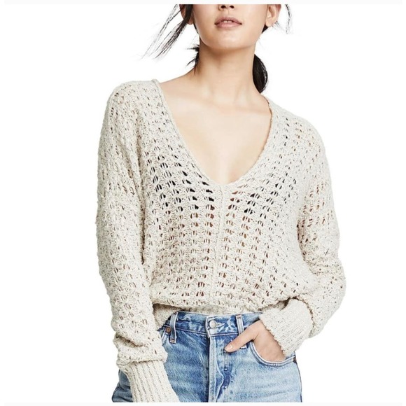 Free People Best Of You Open Knit V Neck Sweater - Picture 1 of 4
